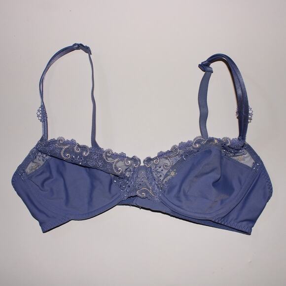 Y2K Euro Simone Perele Periwinkle Blue Bra With Lace And Embroidery Size 36C - Picture 2 of 5